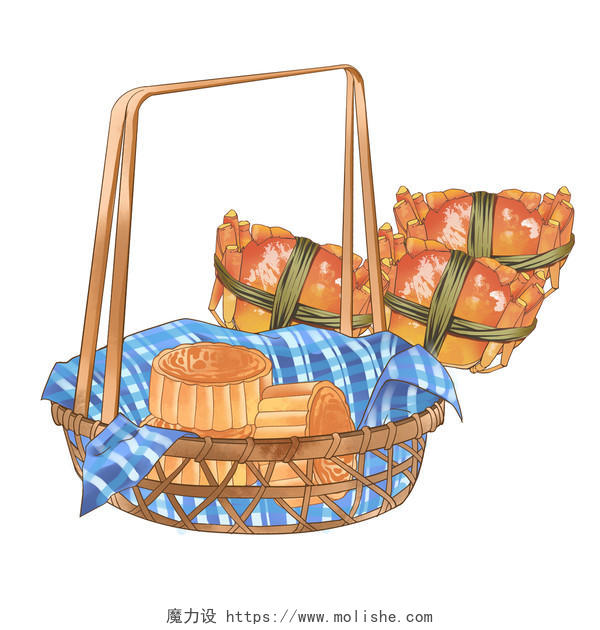 月饼大闸蟹中秋中秋节美食创意元素原创素材